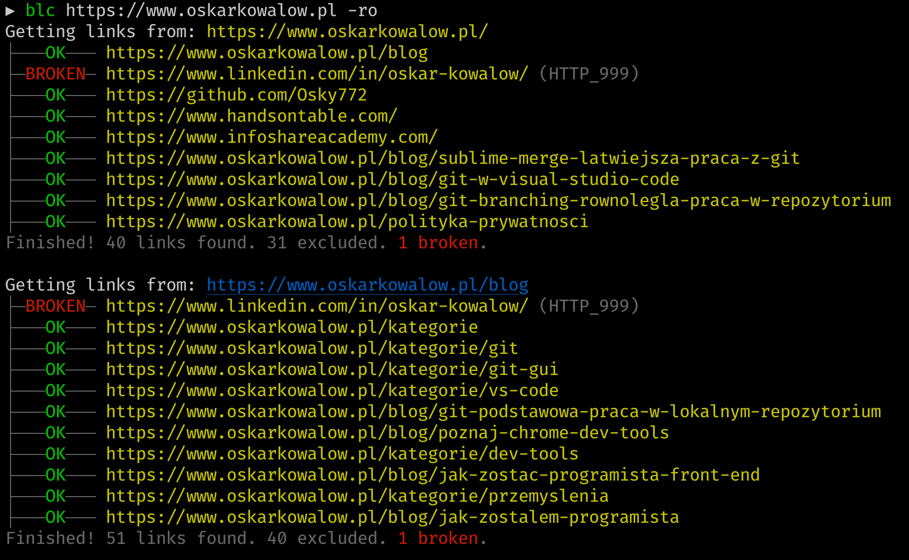 Skanowanie broken link checker